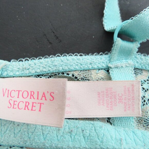 VICTORIA'S SECRET Dream Angels Lined Demi Bra in Metallic Aqua Blue Lace Sz 36C - Picture 15 of 15